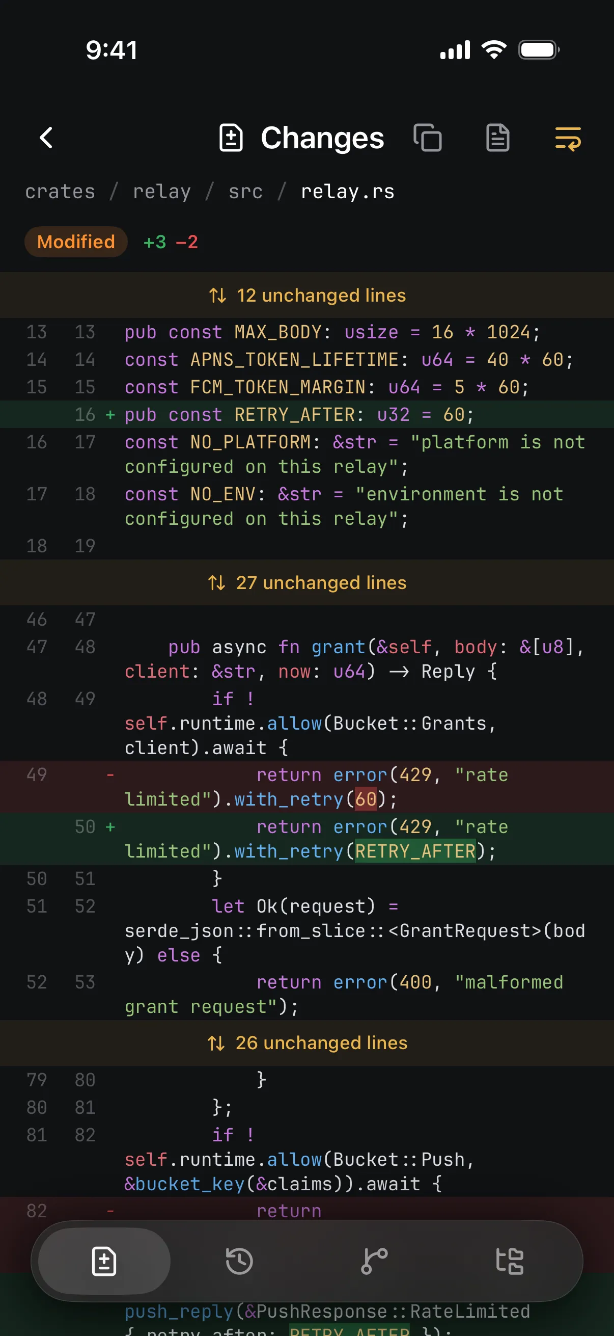 The diff of that file: a named constant replaces two copies of 60.